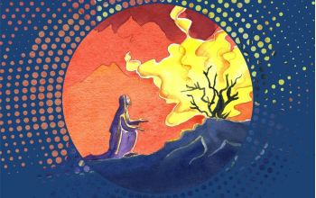 teremtés hete plakátjának illusztrációja - Mózes és az égő csipkebokor