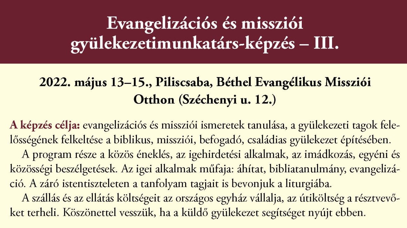 Folytatódik az evangelizációs és missziói gyülekezeti munkatársak képzése