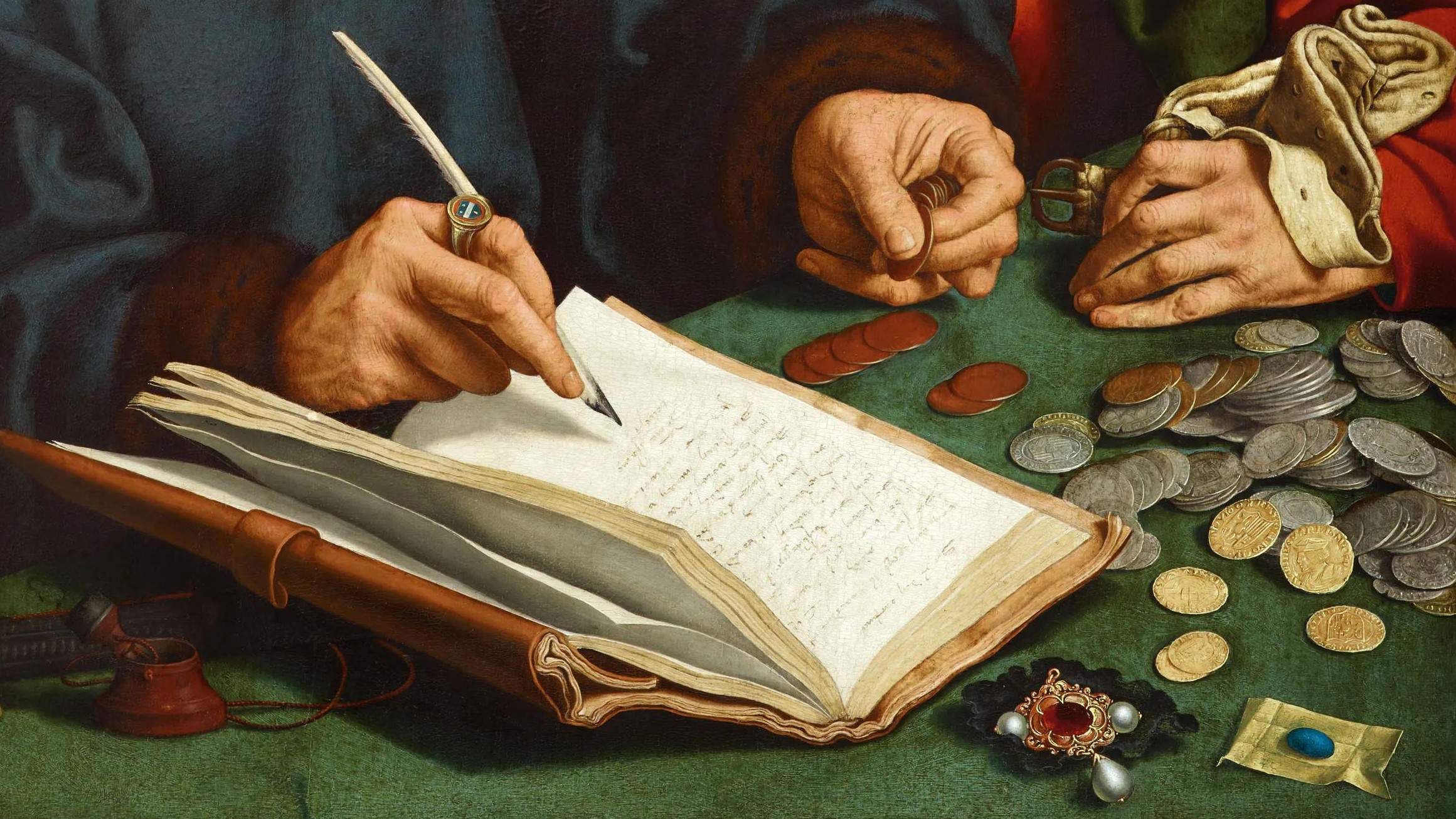 Quentin Massys: Adószedő, részlet, 1520-as évek vége (olajfestmény, 86 × 71 cm, Liechtenstein Museum, Bécs)