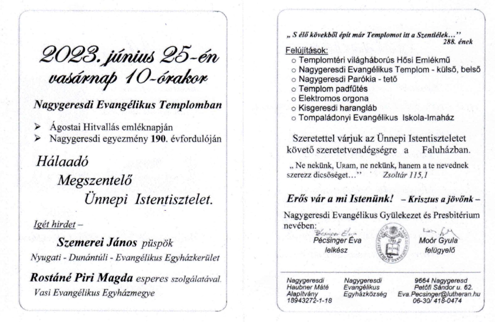 Hálaadó istentisztelet Nagygeresden