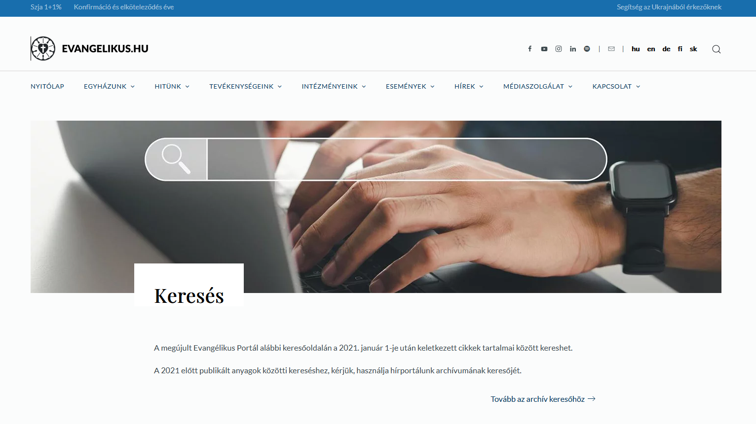 megújult keresőfelület az Evangélikus.hu oldalon