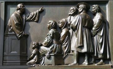 Luther prédikál (Worms, Luther-emlékmű, dobormű)
